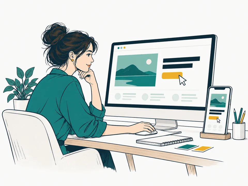 Designer working on matching desktop and mobile website layouts.